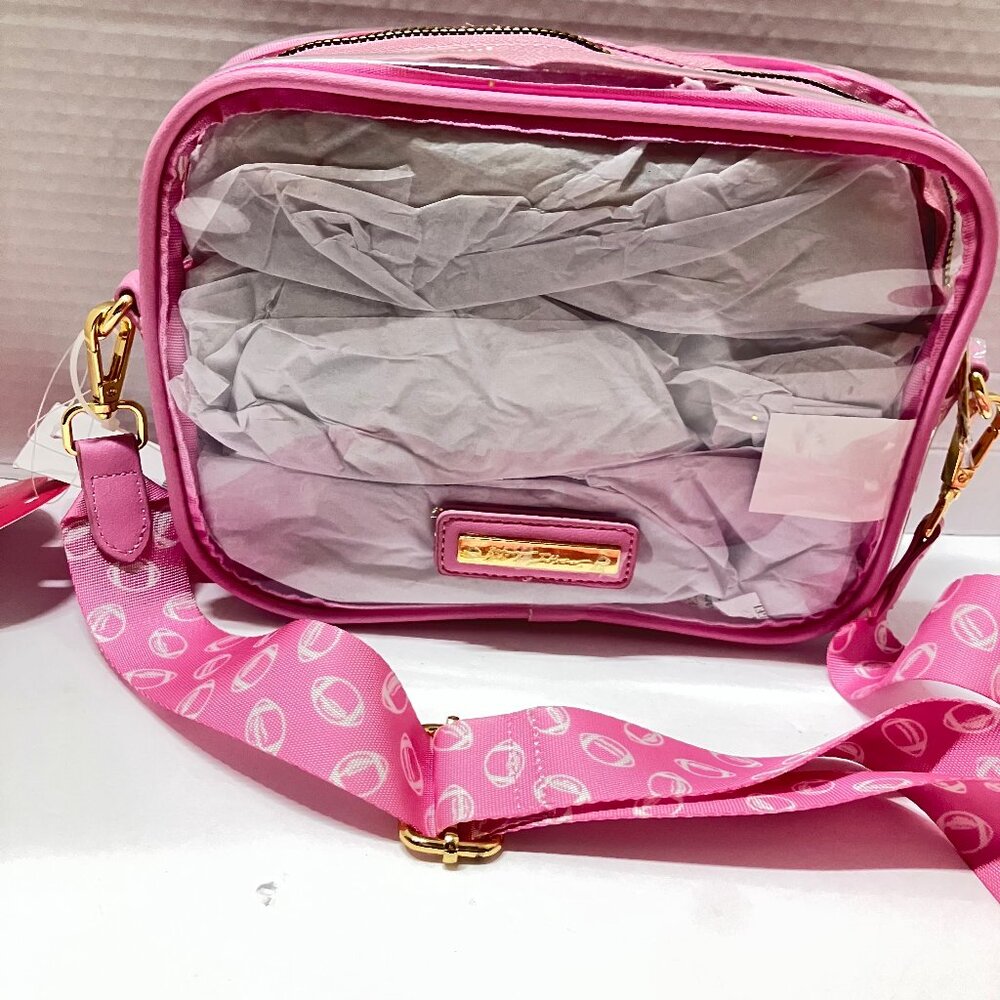 Betsey Johnson XOCHEER Kitsch Football Clear Stadium Bag Web Strap & Coinpurse - Picture 4 of 4